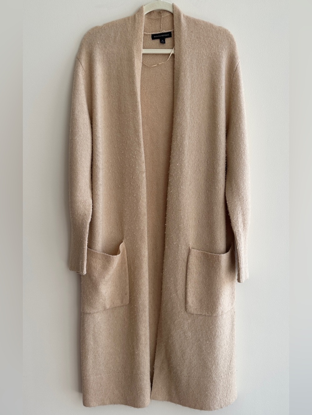 Banana Republic Long Lightweight Open Cardigan, Tan, Size Medium